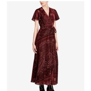 Ralph Lauren Burnt-Out Wrap Dress. Maroon
